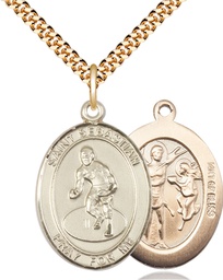 [7608GF/24G] 14kt Gold Filled Saint Sebastian Wrestling Pendant on a 24 inch Gold Plate Heavy Curb chain