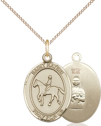 [8182GF/18GF] 14kt Gold Filled Saint Kateri Equestrian Pendant on a 18 inch Gold Filled Light Curb chain