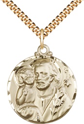 [4141GF/24G] 14kt Gold Filled Saint Joseph Pendant on a 24 inch Gold Plate Heavy Curb chain