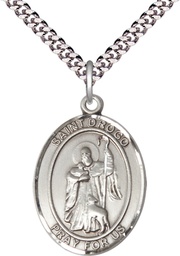 [7386SS/24S] Sterling Silver Saint Drogo Pendant on a 24 inch Light Rhodium Heavy Curb chain
