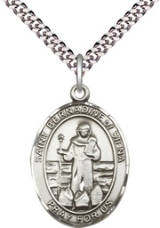 [7387SS/24S] Sterling Silver Saint Bernadine of Sienna Pendant on a 24 inch Light Rhodium Heavy Curb chain