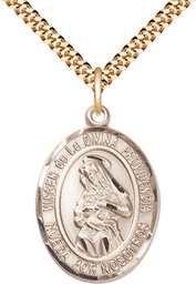 [7087SPGF/24G] 14kt Gold Filled Virgen de la Divina Pendant on a 24 inch Gold Plate Heavy Curb chain