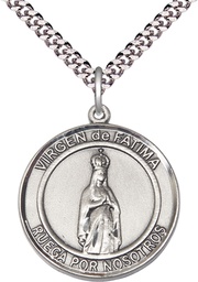 [7205RDSPSS/24S] Sterling Silver Virgen de Fatima Pendant on a 24 inch Light Rhodium Heavy Curb chain