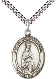 [7205SS/24S] Sterling Silver Our Lady of Fatima Pendant on a 24 inch Light Rhodium Heavy Curb chain