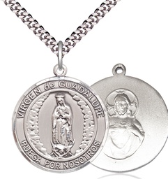 [7206RDSPSS/24S] Sterling Silver Virgen de Guadalupe Pendant on a 24 inch Light Rhodium Heavy Curb chain
