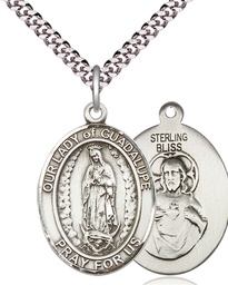 [7206SS/24S] Sterling Silver Our Lady of Guadalupe Pendant on a 24 inch Light Rhodium Heavy Curb chain