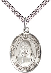 [7391SS/24S] Sterling Silver Saint Pauline Visintainer Pendant on a 24 inch Light Rhodium Heavy Curb chain