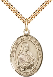[7247GF/24G] 14kt Gold Filled Our Lady of the Railroad Pendant on a 24 inch Gold Plate Heavy Curb chain