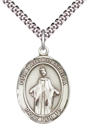 [7269SS/24S] Sterling Silver Our Lady of Africa Pendant on a 24 inch Light Rhodium Heavy Curb chain