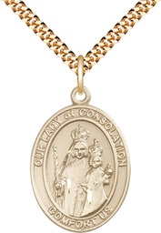 [7292GF/24G] 14kt Gold Filled Our Lady of Consolation Pendant on a 24 inch Gold Plate Heavy Curb chain