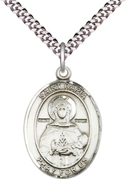 [7396SS/24S] Sterling Silver Saint Daria Pendant on a 24 inch Light Rhodium Heavy Curb chain