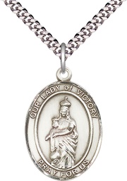 [7306SS/24S] Sterling Silver Our Lady of Victory Pendant on a 24 inch Light Rhodium Heavy Curb chain