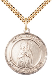 [7413RDSPGF/24G] 14kt Gold Filled Our Lady Rosa Mystica Pendant on a 24 inch Gold Plate Heavy Curb chain