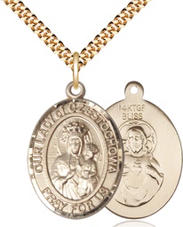 [7421GF/24G] 14kt Gold Filled Our Lady of Czestochowa Pendant on a 24 inch Gold Plate Heavy Curb chain