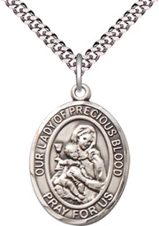 [7448SS/24S] Sterling Silver Our Lady of the Precious Blood Pendant on a 24 inch Light Rhodium Heavy Curb chain