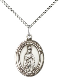 [8205SS/18SS] Sterling Silver Our Lady of Fatima Pendant on a 18 inch Sterling Silver Light Curb chain