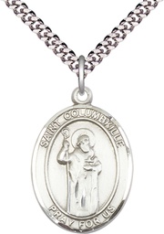 [7399SS/24S] Sterling Silver Saint Columbkille Pendant on a 24 inch Light Rhodium Heavy Curb chain