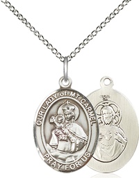 [8243SS/18SS] Sterling Silver Our Lady of Mount Carmel Pendant on a 18 inch Sterling Silver Light Curb chain