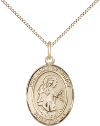 [8289GF/18GF] 14kt Gold Filled Our Lady of Mercy Pendant on a 18 inch Gold Filled Light Curb chain