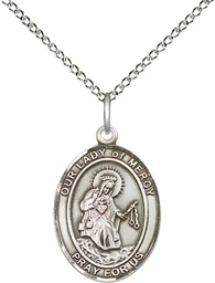 [8289SS/18SS] Sterling Silver Our Lady of Mercy Pendant on a 18 inch Sterling Silver Light Curb chain