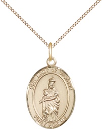 [8306GF/18GF] 14kt Gold Filled Our Lady of Victory Pendant on a 18 inch Gold Filled Light Curb chain