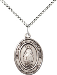 [8431SS/18SS] Sterling Silver Our Lady Of Good Help Pendant on a 18 inch Sterling Silver Light Curb chain