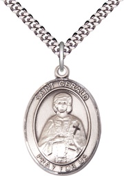 [7404SS/24S] Sterling Silver Saint Gerald Pendant on a 24 inch Light Rhodium Heavy Curb chain