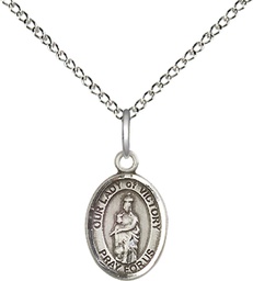 [9306SS/18SS] Sterling Silver Our Lady of Victory Pendant on a 18 inch Sterling Silver Light Curb chain