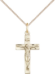 [0001GF/18GF] 14kt Gold Filled Crucifix Pendant on a 18 inch Gold Filled Light Curb chain
