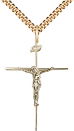 [0011CGF/24G] 14kt Gold Filled Crucifix Pendant on a 24 inch Gold Plate Heavy Curb chain
