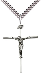 [0011CSS/24S] Sterling Silver Crucifix Pendant on a 24 inch Light Rhodium Heavy Curb chain