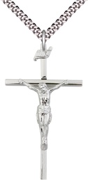 [0029SS/24S] Sterling Silver Crucifix Pendant on a 24 inch Light Rhodium Heavy Curb chain