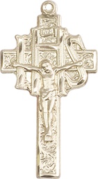 [0098KT] 14kt Gold Crucifix-IHS Medal