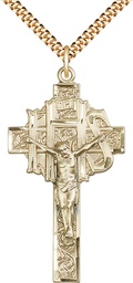 [0100GF/24G] 14kt Gold Filled Crucifix Pendant on a 24 inch Gold Plate Heavy Curb chain