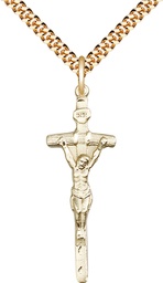 [0564GF/24G] 14kt Gold Filled Papal Crucifix Pendant on a 24 inch Gold Plate Heavy Curb chain