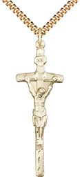 [0565GF/24G] 14kt Gold Filled Papal Crucifix Pendant on a 24 inch Gold Plate Heavy Curb chain