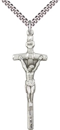 [0565SS/24S] Sterling Silver Papal Crucifix Pendant on a 24 inch Light Rhodium Heavy Curb chain