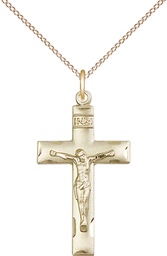 [0624GF/18GF] 14kt Gold Filled Crucifix Pendant on a 18 inch Gold Filled Light Curb chain