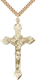 [0635GF/24G] 14kt Gold Filled Crucifix Pendant on a 24 inch Gold Plate Heavy Curb chain