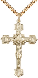 [0637GF/24G] 14kt Gold Filled Crucifix Pendant on a 24 inch Gold Plate Heavy Curb chain