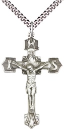 [0637SS/24S] Sterling Silver Crucifix Pendant on a 24 inch Light Rhodium Heavy Curb chain