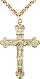 [0639GF/24G] 14kt Gold Filled Crucifix Pendant on a 24 inch Gold Plate Heavy Curb chain