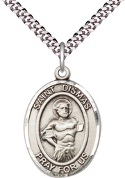 [7418SS/24S] Sterling Silver Saint Dismas Pendant on a 24 inch Light Rhodium Heavy Curb chain