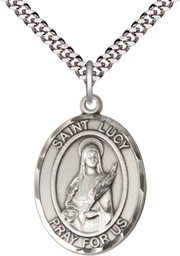 [7422SS/24S] Sterling Silver Saint Lucy Pendant on a 24 inch Light Rhodium Heavy Curb chain