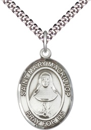[7425SS/24S] Sterling Silver Saint Mary Mackillop Pendant on a 24 inch Light Rhodium Heavy Curb chain