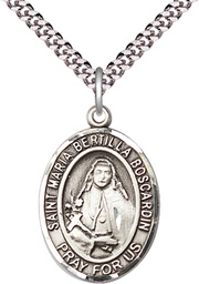 [7428SS/24S] Sterling Silver Saint Maria Bertilla Boscardin Pendant on a 24 inch Light Rhodium Heavy Curb chain