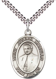 [7430SS/24S] Sterling Silver Saint Joseph Marello Pendant on a 24 inch Light Rhodium Heavy Curb chain
