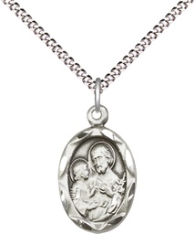 [0612KSS/18S] Sterling Silver Saint Joseph Pendant on a 18 inch Light Rhodium Light Curb chain