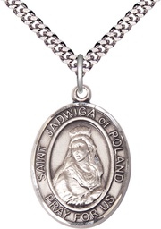 [7434SS/24S] Sterling Silver Saint Jadwiga of Poland Pendant on a 24 inch Light Rhodium Heavy Curb chain
