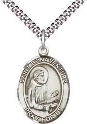 [7085SS/24S] Sterling Silver Saint Bonaventure Pendant on a 24 inch Light Rhodium Heavy Curb chain